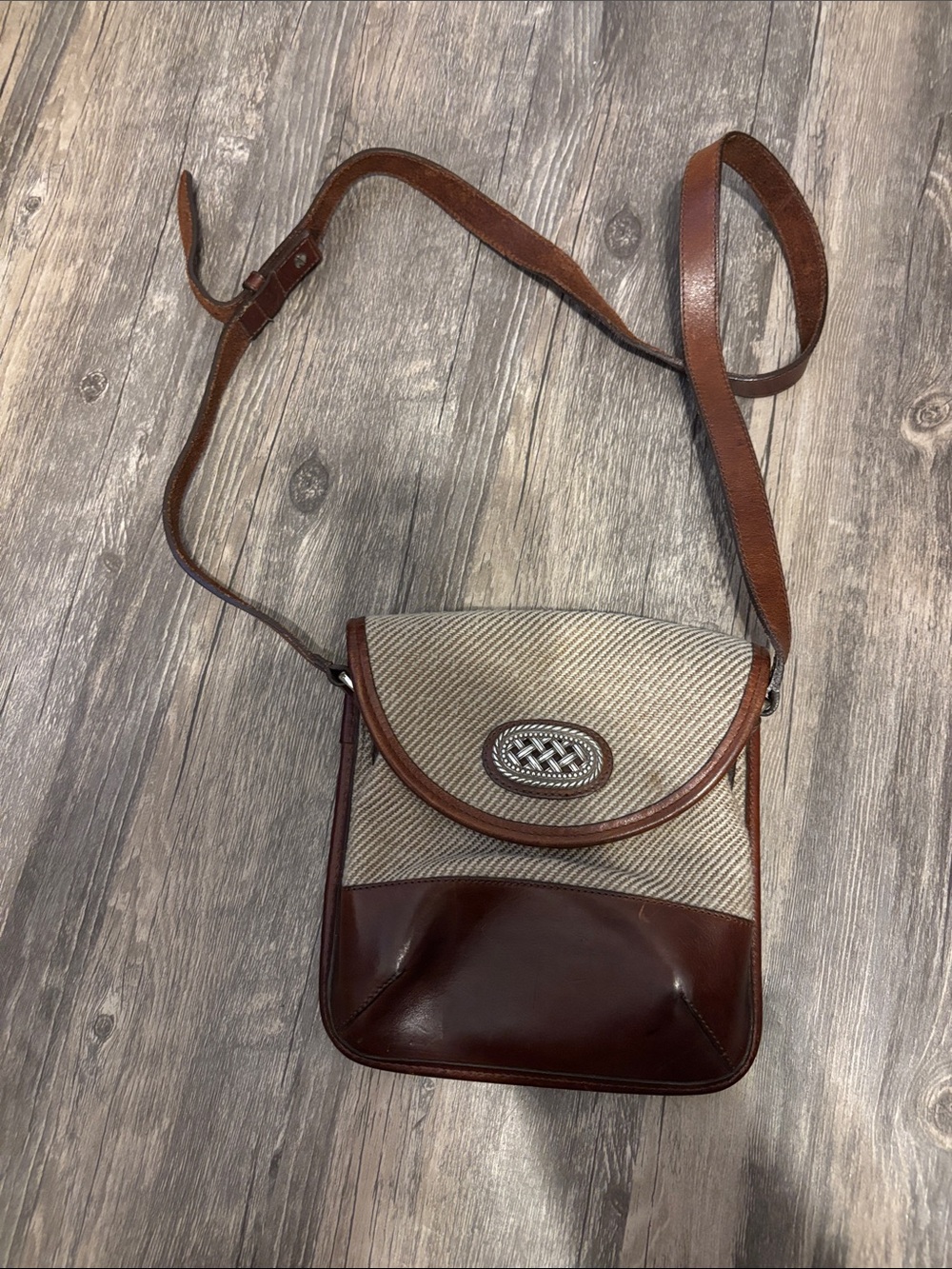 Brighton Brown Leather & Beige Crossbody Bag